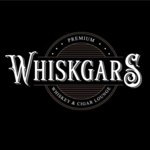 A black and white logo for whiskgars.