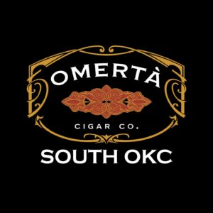 A black and white logo of omerta cigar co.