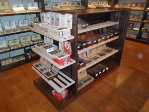 A store display of cigars and cigarettes.
