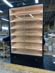 A large display case in the middle of a room.