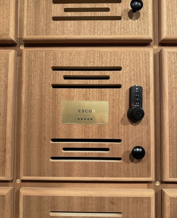 Cigar locker combination lock with engraved name plate and custom hardware