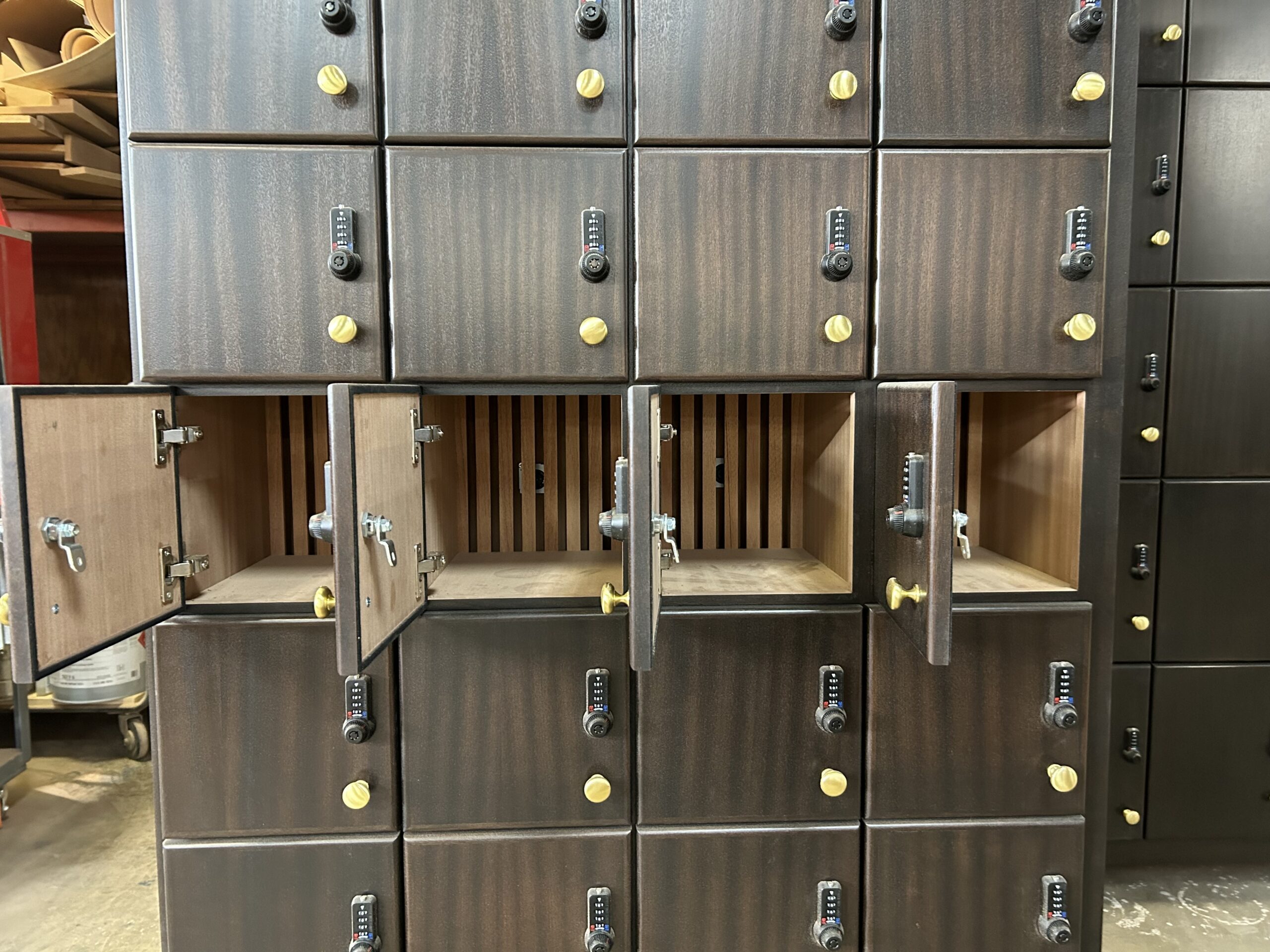 Sapele Mahogany cigar locker interior with Spanish cedar false backs and fan bars