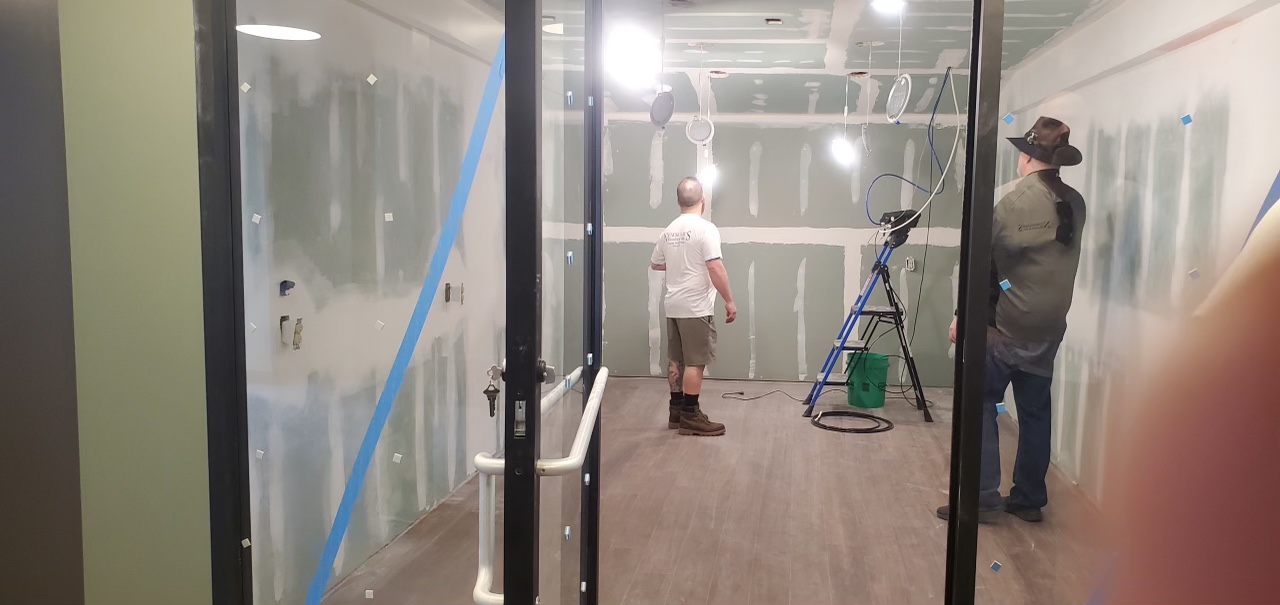Leaf to Ash walk-in humidor installation in progress with Newsham’s Woodshop installers preparing the space
