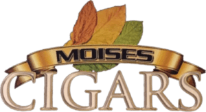 A green background with the word moises cigar written in gold.