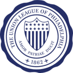 A blue and white seal with the union league of philadelphia logo.